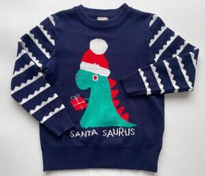 NWOT Boy's Navy Blue Dinosaur Christmas Sweater Size 120 or 6